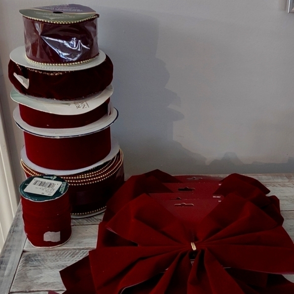 LARGE Bundle Burgundy Velvet Ribbon & Bows - Picture 1 of 12